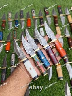 20 Pcs of CUSTOM HANDMADE 6inch DAMASCUS STEEL CAMPING & HUNTING KNIVE FROM USA