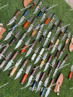 20 Pcs of CUSTOM HANDMADE 6inch DAMASCUS STEEL CAMPING & HUNTING KNIVE FROM USA