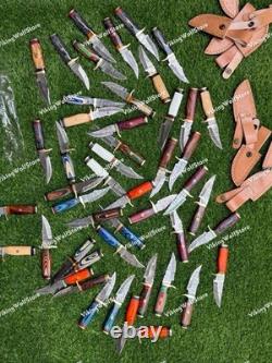 20 Pcs of CUSTOM HANDMADE 6inch DAMASCUS STEEL CAMPING & HUNTING KNIVE FROM USA