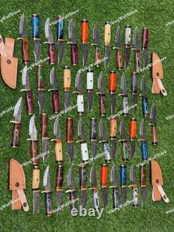 20 Pcs of CUSTOM HANDMADE 6inch DAMASCUS STEEL CAMPING & HUNTING KNIVE FROM USA