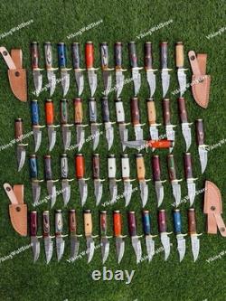 20 Pcs of CUSTOM HANDMADE 6inch DAMASCUS STEEL CAMPING & HUNTING KNIVE FROM USA