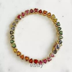 20 ct Lab Created Heart Cut Multicolor Sapphire Rainbow Bracelet 14K Gold Plated