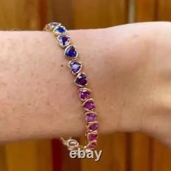 20 ct Lab Created Heart Cut Multicolor Sapphire Rainbow Bracelet 14K Gold Plated