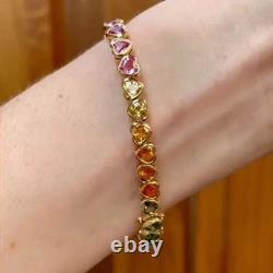 20 ct Lab Created Heart Cut Multicolor Sapphire Rainbow Bracelet 14K Gold Plated