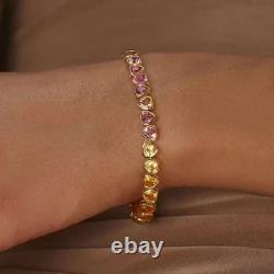 20 ct Lab Created Heart Cut Multicolor Sapphire Rainbow Bracelet 14K Gold Plated