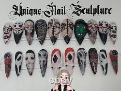 20pcs Halloween Fright Night Hand made, 3D Acrylic Press on Nails. USA products