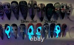 20pcs Halloween Fright Night Hand made, 3D Acrylic Press on Nails. USA products