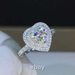 2Ct Heart Cut VVS1 Diamond Double Halo Engagement Ring 14k White Gold Finish