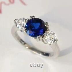 2.00Ct Round Cut Lab-Created Blue Sapphire Engagement Ring 14K White Gold Plated