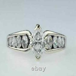 2.00 Ct Marquise Cut Simulated Diamond Engagement Ring 14k White Gold Plated