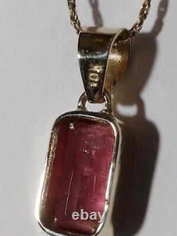 2.3 Gram 10k Yellow Gold Pendant Faceted Pink Tourmaline Made In USA