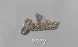 2.50Ct Round Cut Real Moissanite Custom Name Pendant 14K White Gold Plated