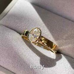 2.50 CT Oval Cut Moissanite Bezel Set Wedding Women Ring 14K Yellow Gold Plated