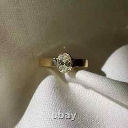 2.50 CT Oval Cut Moissanite Bezel Set Wedding Women Ring 14K Yellow Gold Plated