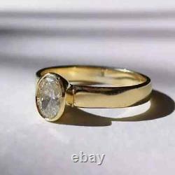 2.50 CT Oval Cut Moissanite Bezel Set Wedding Women Ring 14K Yellow Gold Plated