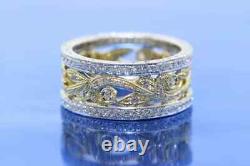 2.9Ct Lab Created Diamond Wedding Band Wide Filigree Miligraine 14K Gold Plated