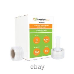 36 Rolls Mini Hand Stretch Wrap 3x1000' 80 Ga Clear Shrink Film Made in USA