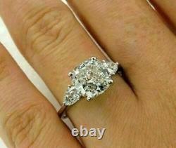 3.30Ct White Cushion Lab-Created Diamond 3 Stone Engagement Ring 14K White Gold