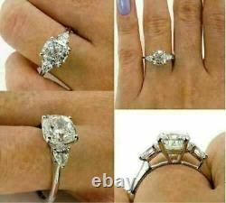 3.30Ct White Cushion Lab-Created Diamond 3 Stone Engagement Ring 14K White Gold