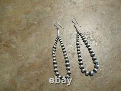 3 5/8 Long Navajo HAND MADE Sterling Silver Brushed Matte BEAD Earrings