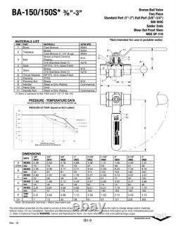 3 Solder, Standard Port, Bronze Ball Valve, 600 WOG, 150 WSP, MADE IN USA