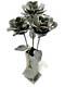 3 Welded Metal Roses And Vase, Three Metal Forever Roses With Vase