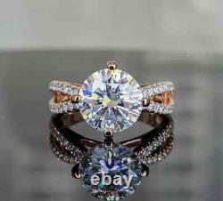 4.00ct Round Cut Moissanite Split Shank Engagement Ring 14k Rose Gold Plated