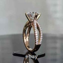 4.00ct Round Cut Moissanite Split Shank Engagement Ring 14k Rose Gold Plated