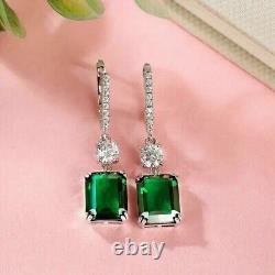 4 Ct Lab Created Emerald Diamond Drop Dangle Earrings 14K White Gold Plated