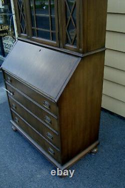 56351 Antique Mahogany Secretary Desk with Bookcase Top