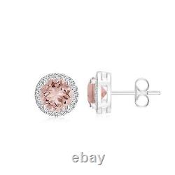 5CT. 8MM Round Natural Gemstone Halo Stud Earring For Women 925 Silver Handmade