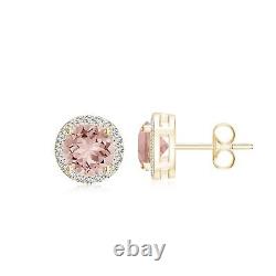 5CT. 8MM Round Natural Gemstone Halo Stud Earring For Women 925 Silver Handmade