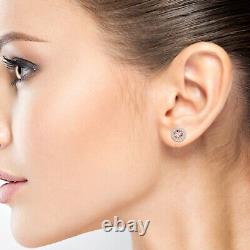 5CT. 8MM Round Natural Gemstone Halo Stud Earring For Women 925 Silver Handmade