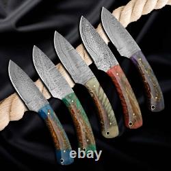 5 PCS Handmade DAMASCUS STEEL Custom PINE CONE Hunting Skinner Knife WithSheath