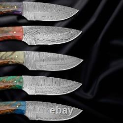 5 PCS Handmade DAMASCUS STEEL Custom PINE CONE Hunting Skinner Knife WithSheath