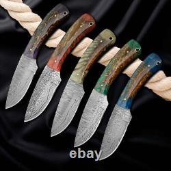 5 PCS Handmade DAMASCUS STEEL Custom PINE CONE Hunting Skinner Knife WithSheath