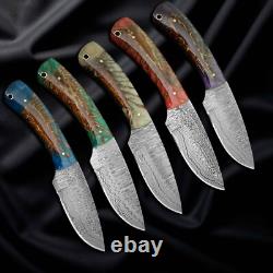 5 PCS Handmade DAMASCUS STEEL Custom PINE CONE Hunting Skinner Knife WithSheath