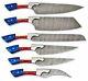 6pic New Custom Handmade Damascus Steel Chef's Knife Set Withusa Flag Handle &bag