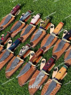 6 Lot of 20 CUSTOM HANDMADE DAMASCUS STEEL SKINNER HUNTING KNIVES WithSHEATH USA