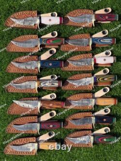 6 Lot of 20 CUSTOM HANDMADE DAMASCUS STEEL SKINNER HUNTING KNIVES WithSHEATH USA