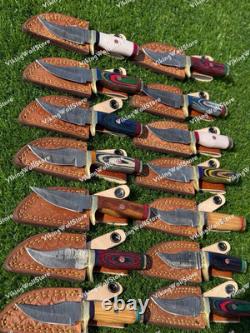 6 Lot of 20 CUSTOM HANDMADE DAMASCUS STEEL SKINNER HUNTING KNIVES WithSHEATH USA