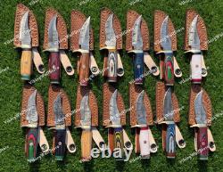 6 Lot of 20 CUSTOM HANDMADE DAMASCUS STEEL SKINNER HUNTING KNIVES WithSHEATH USA