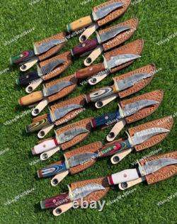 6 Lot of 20 CUSTOM HANDMADE DAMASCUS STEEL SKINNER HUNTING KNIVES WithSHEATH USA