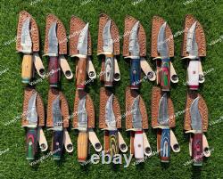 6 Lot of 20 CUSTOM HANDMADE DAMASCUS STEEL SKINNER HUNTING KNIVES WithSHEATH USA