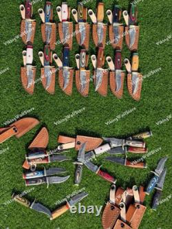 6 Lot of 20 CUSTOM HANDMADE DAMASCUS STEEL SKINNER HUNTING KNIVES WithSHEATH USA