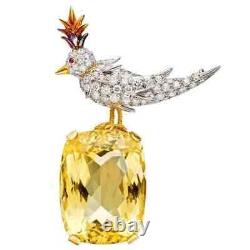 7CT Cushion Cut Lab Created Citrine Diamond Brooch Pin 14K Yellow Gold Plated