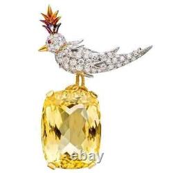 7CT Cushion Cut Lab Created Citrine Diamond Brooch Pin 14K Yellow Gold Plated
