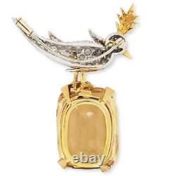 7CT Cushion Cut Lab Created Citrine Diamond Brooch Pin 14K Yellow Gold Plated