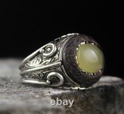 925 Sterling Silver Turkish Handmade Yellow Amber stone Men ring ALL SIZE usa 09