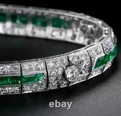 9CT Lab-Created Diamond & Emerald Men's Tennis Bracelet 14K White Gold Finish